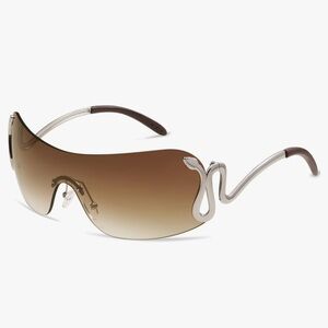 Rimless Y2k Sunglasses for Women Men Trendy Oversized Wrap Around Snake Shades